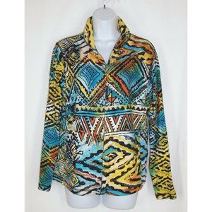Chico's Jacket sz 0 S Artsy Geometric Pattern Smocked Back